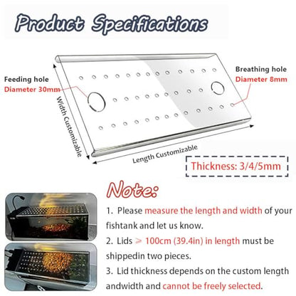 Fish Tank Safety Cover, Pet Proof Aquarium Lid, Fish Tank Hood Replacement Cover with Feeding Hole