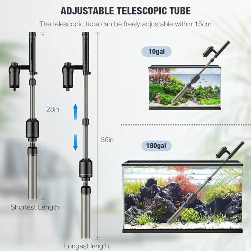 AKKEE Aquarium Vacuum Gravel Cleaner, 18W Electric Fish Tank Cleaner Vacuum, 6 in 1 Multifunctional Aquarium Cleaner for Automatic Water Change, Wash Sand, Water Circulation and Timed Off