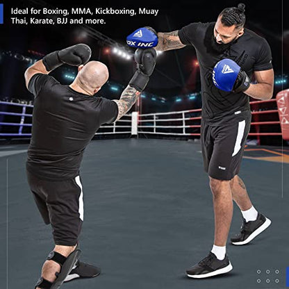 RDX Boxing Pads Focus Mitts, Maya Hide Leather Curved Hook and Jab Target Hand Pads, Great for MMA, Kickboxing, Martial Arts, Muay Thai, Karate Training, Padded Punching, Coaching Strike Shield - color: Blue