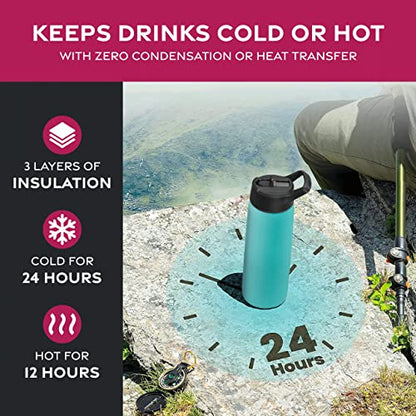 FineDine Insulated Water Bottle with Straw, 25 Oz, Cheery Turquoise - color: Cheery Turquoise, size: 25 Ounces