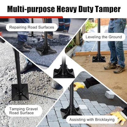 Tamper Tool, Heavy Duty Ground Steel Tamper Tool Kit Long Handle 58 Inch, 8x8” Square Dirt Hand Landscaping Garden Tools for Leaving Soil, Sand, Gravel, Asphalt, Driveway