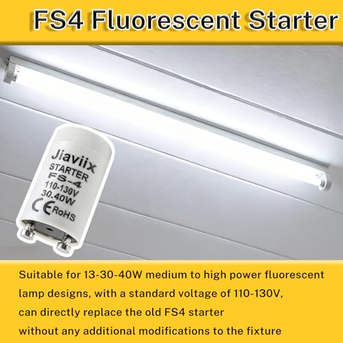FS-4 Fluorescent Starter 13W, 30W,32W,40W Use in 110-130V Replacement for 44917 150240,CE Certified Fluorescent Tube Neon Starter (4PCS)