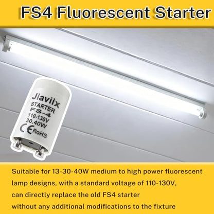 FS-4 Fluorescent Starter 13W, 30W,32W,40W Use in 110-130V Replacement for 44917 150240,CE Certified Fluorescent Tube Neon Starter (4PCS)