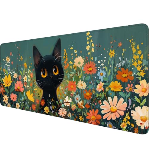 Anime Black Cat Desk Pad Mouse Pad Cute Funny Mousepad XL Large Gaming Mouse Pad Laptop Keyboard Mat Desk Pad Office Home Decor for Women Girl 31.5"x11.8" - color: Anime Black Cat_006, size: 11.8" x 31.5"