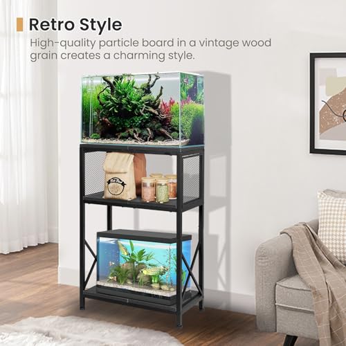Fish Tank Stand, 10 Gallon Aquarium Stand, 3-Tier Metal Storage Shelf, 20.47"×11.42"×31.69" Heavy Duty Terrarium Stand for Home Office Fish Tank Shelf, Black - color: Rustic Black