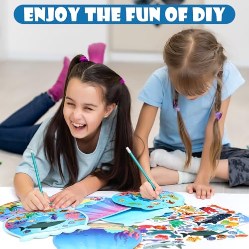 Frienda 48 Set Fishbowl Sticker Craft Kit Make Your Own Under the Sea Ocean Scene Stickers Bulk DIY Ocean Sea Animals Scene Stickers Shark Clown Fish for Summer Party Favors Home Game Activities - style: Fish