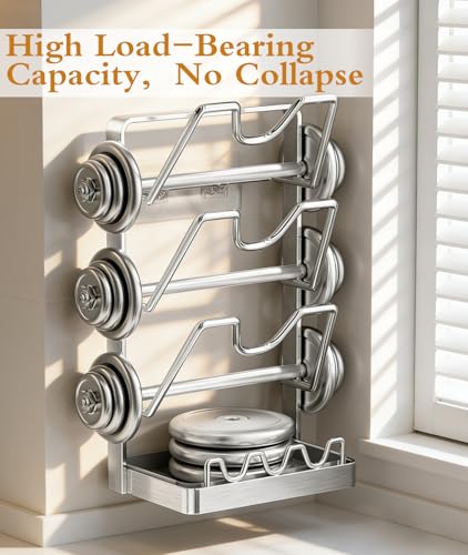3-Tier Stainless Steel Pot Lid Holder, Extra Wide U-Shaped Kitchen Organizer Rack with Removable Drip Tray, No Plastic Silver(Fits Lids Up to 12 Inches) (Silver) - color: Silver