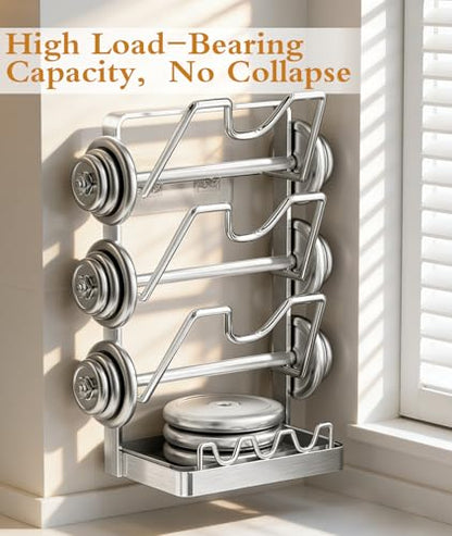 3-Tier Stainless Steel Pot Lid Holder, Extra Wide U-Shaped Kitchen Organizer Rack with Removable Drip Tray, No Plastic Silver(Fits Lids Up to 12 Inches) (Silver) - color: Silver