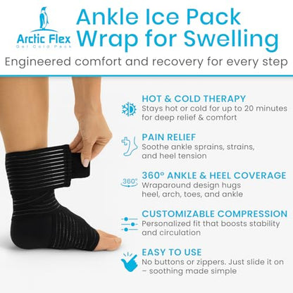 Vive Arctic Flex Ankle Ice Pack Wrap for Swelling - Adjustable Hot & Cold - size: Small