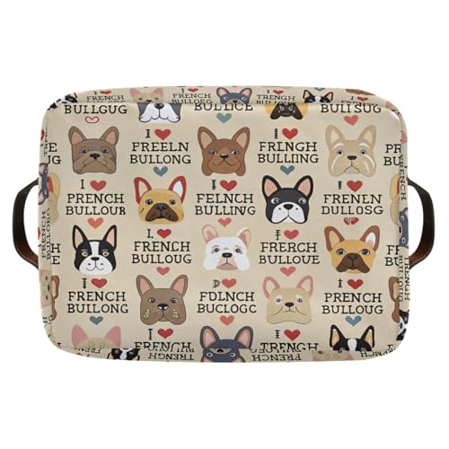 French Bulldog Pattern Rectangle Storage Bin, 15 x 11 x 9.5 in, Collapsible Organizer Storage Basket for Home Décor，2PACK