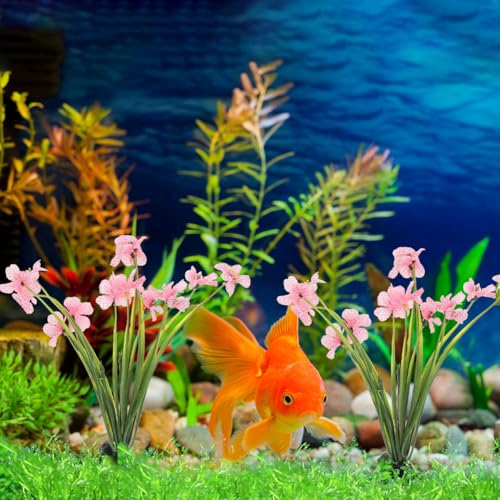 Garneck 2pcs Fake Fish Tank Decorations Aquarium Plants: Pink Artificial Plastic Aquarium Plant Ornaments for Desktop Betta Freshwater Fish Tank Accessories Decor