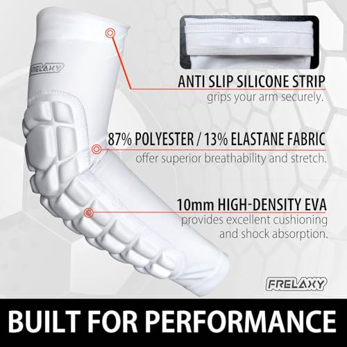 Frelaxy Elbow Pads, Padded Arm Sleeves for Volleyball and Football, 2 Pack - color: White, size: Medium