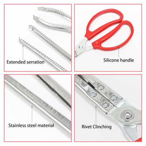 PINE & LINEN 2pcs 15inch Stainless Steel Extra Long Snake Feeding Tongs Including 1 Curved Mouth and 1 Straight Mouth,Heavy Duty Large Tweezers for Aquariums/Reptile Owners