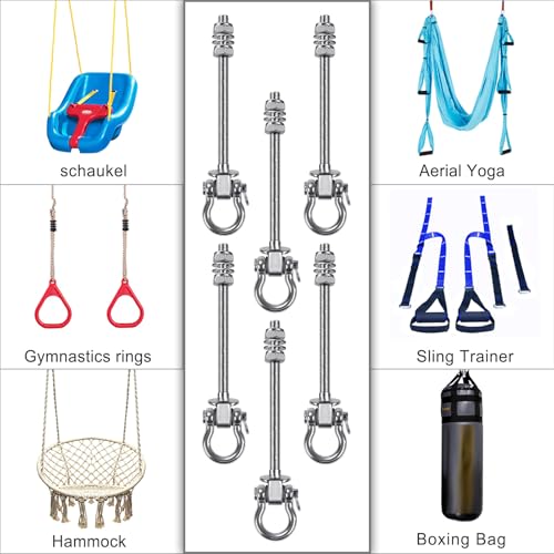 SELEWARE 6 Pcs Heavy Duty Bearing Swing Hangers Stainless Steel Swing Hooks | 7" x M2/5" Swing Bolt for Wood and Steel Beam, Swing Sets Hardware for Hammock, Yoga, Porch Swing, Heavy Bag, 1500LB Capacity - color: 6 Pack Bearing Hangers (7" X M2/5" Threade