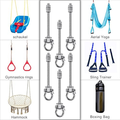SELEWARE 6 Pcs Heavy Duty Bearing Swing Hangers Stainless Steel Swing Hooks | 7" x M2/5" Swing Bolt for Wood and Steel Beam, Swing Sets Hardware for Hammock, Yoga, Porch Swing, Heavy Bag, 1500LB Capacity - color: 6 Pack Bearing Hangers (7" X M2/5" Threade