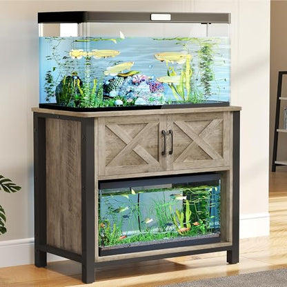YITAHOME Heavy Duty 40-50 Gallon Aquarium Stand with Power Outlets, Cabinet for Fish Tank Accessories Storage - Metal Fish Tank Stand Suitable for Fish Tank, Turtle Tank, 660LBS Capacity, Wash Grey