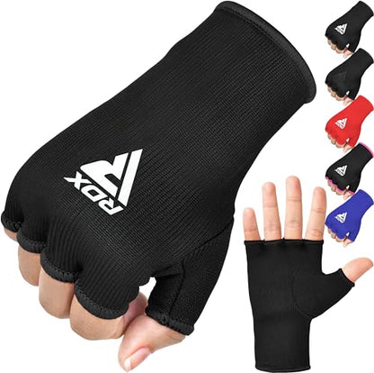 RDX Boxing Hand Wraps Inner Gloves Men Women, Half Finger Elasticated Bandages, Under Mitts Fist Protection, Muay Thai, Kickboxing, MMA, Martial Arts Speed Bag Punching Training - color: Black, size: Large
