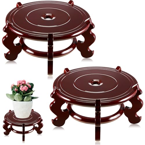2 Pcs 4 to 12 in Wooden Plant Stands Indoor Chinese Oriental Plant Stand for Vase Fishbowl Flower Pot Lamp Redwood Base Vintage Display Rack Decor(8 Inch) - size: 8 Inch