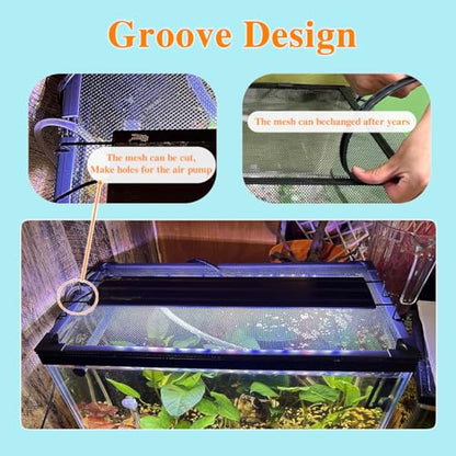 Magnetic Fish Tank Lid Dark Grey Frame Grey Fiberglass Mesh, DIY Aquarium Lid Adjustable Size Fit Tank Size Max 35''x19'' for Preventing Fish from Jumping Out and Reptile Escaping