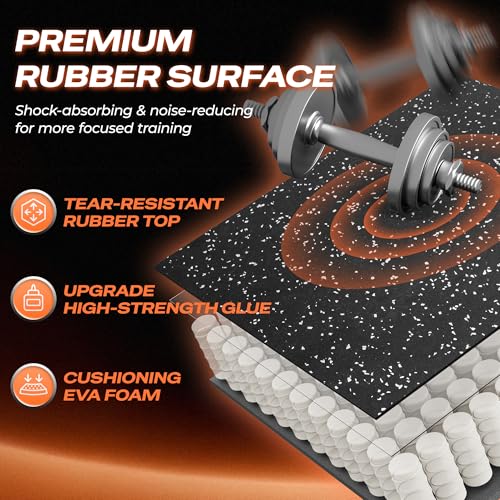 SUPERJARE 30" x 30" Larger Rubber Top Exercise Equipment Mats, 0.56" Thick 6PCS 37.5 Sq Ft High-Density EVA Foam Interlocking Gym Flooring, Big Workout Mat for Home Gym, Floor Protection, Black/Grey - size: 6 Tiles (37 Sq Ft)