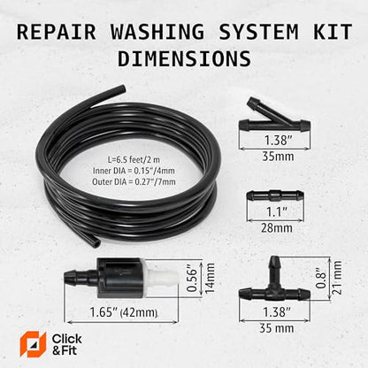 Click&Fit Universal Windshield washer Check Valves Extended repair kit, 6.5 feet Hose, 6-connectors compatible with Toyota, Ford, Chevy, Nissan, wide vehicle models – Wiper fluid rubber tubing