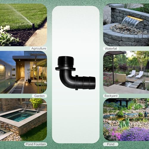 Pond Hose Fittings Adapter 2 Packs 90 Degree Elbow Adapter 1" Hose ID x 1.2" NPT Male with 2 Clamps