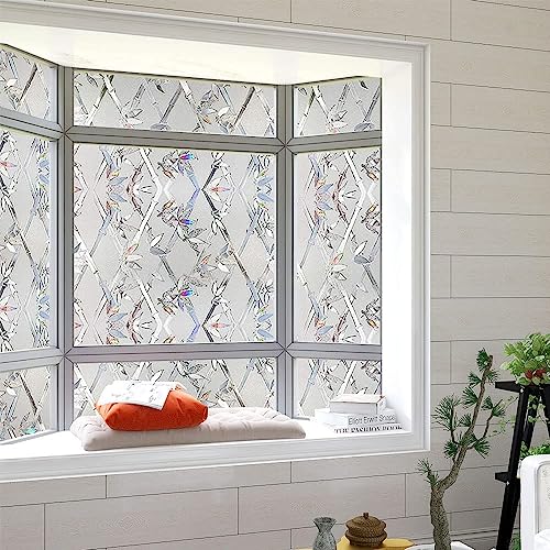 Window Privacy Film, 3D Stained Glass Film, Vinyl Decorative Window Decals, Static Cling Window Film Non-Adhesive Removable (17.5 x 157.4 inch) - size: 17.5'' x 157.4'' (44.5 x 400 cm)