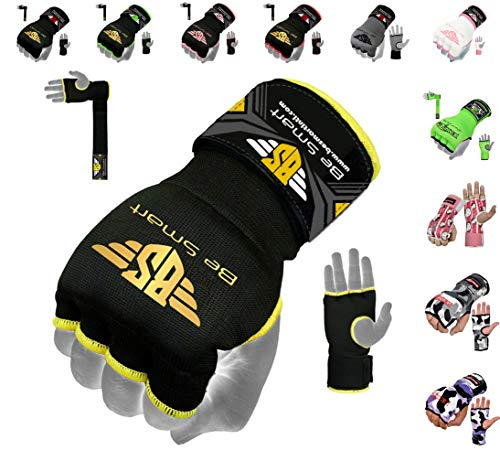 Gel Inner Hand Wraps Boxing Gloves Bandages Muay Thai, MMA, UFC, Kick Boxing Protective Gear Pair - color: Black/ Yellow, size: Small