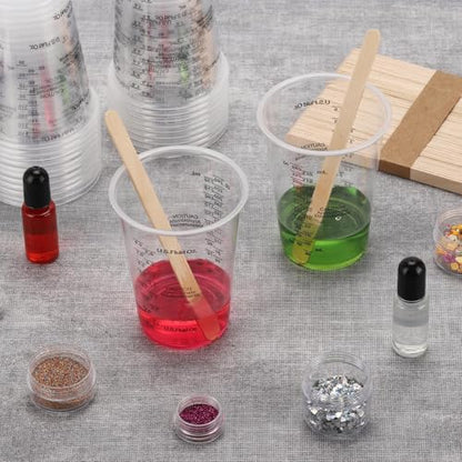 60 Pcs 8oz Epoxy Resin Mixing Cups, Disposable Clear Plastic Measuring Cups with 60 Pcs Wooden Stirring Sticks for Mixing Paint, Pigments, Resins