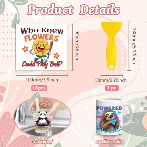 Peacoblue 18 Sheets Rub on Transfers for Crafts, Interesting Animals and Copywriting 3.6"x3.9" UV DTF Cup Wraps Waterproof Cold Transfers Stickers for Wood Glass Metal Cup Tumblers Mirrors Mugs Decor - style: Interesting Animals And Humorous Copywriting