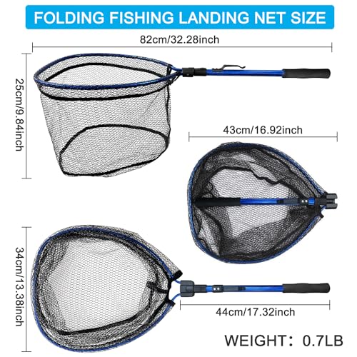 LBW Collapsible Fishing Net with Handle, Folding Kayak Net for Freshwater or Saltwater, Trout Catfish Bass Compact Rubber Landing Net - color: No Telescopic Pole