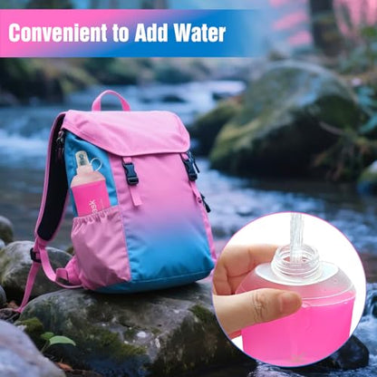 AXEN Soft Flask TPU Foldable Running Hydration Flask, Soft Collapsible Water Bottle for Hydration Pack Cycling Marathon Running Hiking - color: Pink&Blue-500ml
