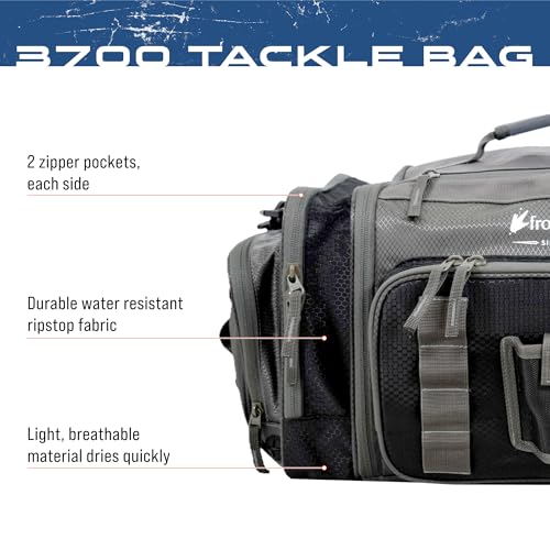 FROGG TOGGS Heavy Duty Fishing Tackle Duffle Bag, Includes Bait Trays, Black, 3700