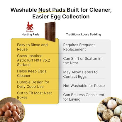 HenGear Chicken Nesting Pads, Astroturf NXT v5.2 Nesting Pads for Chicken Coop, Washable and Reusable Bedding for Clean Egg Collection, Comfortable Laying Surface for Chicken Nesting Boxes, Medium - size: Medium