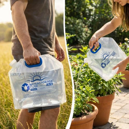 WaterStorageCube Premium Collapsible Water Container Bag, BPA Free Food Grade Clear Plastic Storage Jug for Camping Hiking Backpack Emergency, No-Leak Freezable Foldable Water Bottle 1.3/2.6 Gallon - size: 1.3 Gallon, style: 4-Pack