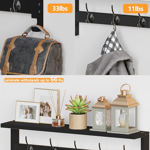 AMBIRD Coat Rack Wall Mount with Shelf, 28.9 Inches Coat Hooks Wall Mounted with 5 Hooks, Hat Wall Hooks for Hanging in Entryway, Living Room, Bathroom, Bedroom (Black, 28.9 * 4.5 inches) - color: Black, size: 5 Hooks 28.9" L