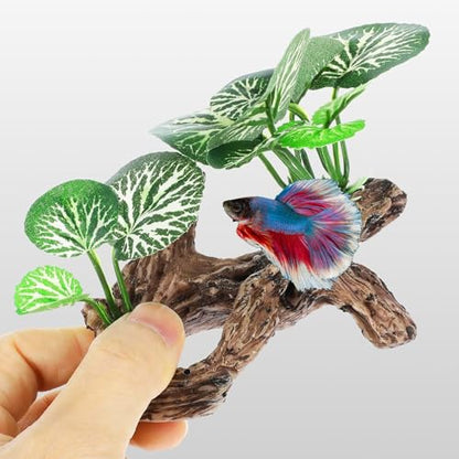 Star-Fish Silk Leaf pad Hammock Artifical Driftwood cave Fish Tank Decorations, Aquarium Decor Driftwood cave x 1pc, Fish Tank Accessories Starfish x 2pcs