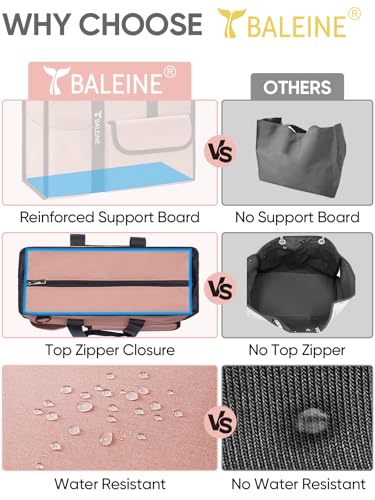 BALEINE Large Utility Tote Bag with Reinforced Bottom, Multi Pockets Foldable Tote Bag for Nurse, Travel, Work