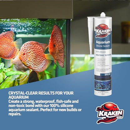 Kraken Bond Black Aquarium Silicone Sealant - (12x10.1 fl. oz.) 100% Waterproof Aquarium Safe Silicone, Non-Toxic Fish Tank Safe Sealant, Fast Curing and Strong Adhesion, 12 Pack - color: Black, size: 12 Pack