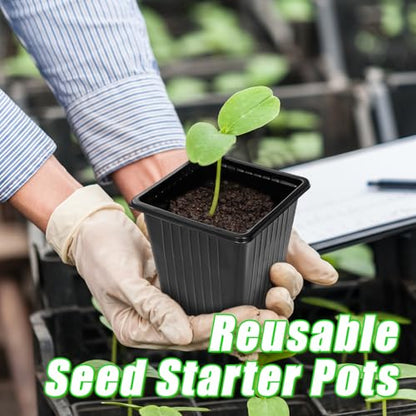 100Pcs Square Plant Nursery Pots,3.5 Inch Plastic Pots with Drainage Holes,Reusable Seed Starter Pots for Flowers,Vegetables,Garden Planting,Transplanting,Succulents,Cuttings(Black) - color: 100pcs Black