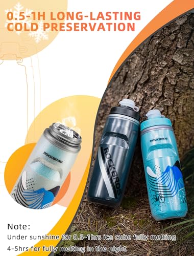 ROCKBROS Bike Water Bottle, 21oz Insulated Cycling Squeeze Bottle - color: Black*2 Pack