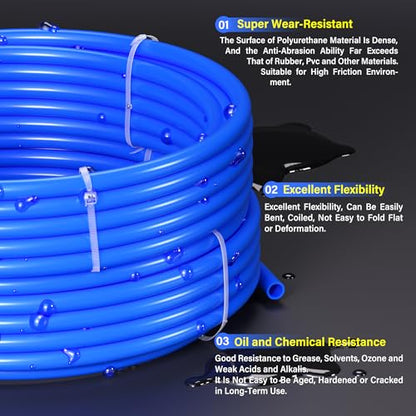 TAILONZ PNEUMATIC Blue 6mm OD 4mm ID Polyurethane PU Air Hose Pipe Tube Kit 32 Meter 100ft - color: Blue, size: 6mm OD/100ft/32m