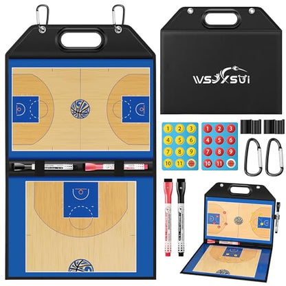 Basketball Coaching Board, Magnetic Basketball Board for Coaches | Foldable Leather, Professional Tactic Board, Dry Erase Strategy Whiteboard, Carry Handle, Lightweight - style: Basketabll