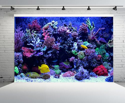 17x10ft Undersea Aquarium Backdrop Fish Tank Underwater Coral Tropical Fish Background World Fish Tank Diving Holiday Fishing Party Decoration Photo Props Wallpaper - size: 17x10FT