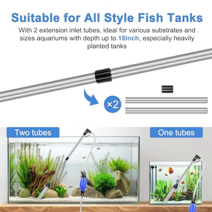 fishkeeper Quick Aquarium Siphon Pump Gravel Cleaner - 256GPH / 80GPH Adjustable Powerful Fish Tank Vacuum Gravel Cleaning Kit for Aquarium Water Changer, Sand Cleaner, Dirt Removal