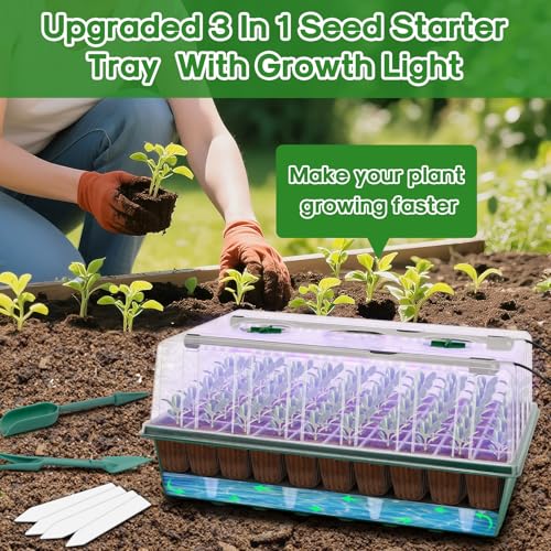 120-Cell Self-Watering Seed Starter Tray with Grow Light, 1-24H Timer, Seed Starter Kit with 4.02" Humidity Dome, Seedling Tray for Indoor Plant Starter, Plant Germination Trays-Green - color: Green