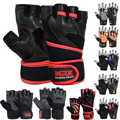 MRX Weight Lifting Pro Level Gloves with 18 Inches Long Wrist Strap Gym Workout Exercise & Fitness in - color: Black/Red-2615, size: XX-Large