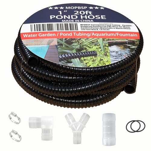 Corrugated Pond Tubing - Flexible, Kinkproof, Reinforced PVC Hose for Water Gardens, Pumps, Waterfalls & Aquaculture (20 Feet Black, 1.0 Inch)