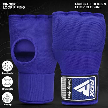 RDX Gel Boxing Hand Wraps Inner Gloves Men Women, Quick 100cm Long Wrist Straps, Elasticated Padded Fist Under Mitts Protection, Muay Thai MMA Kickboxing Martial Arts - color: Blue, size: X-Large