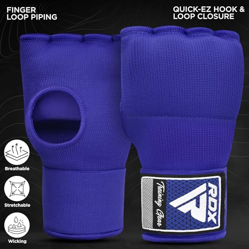 RDX Gel Boxing Hand Wraps Inner Gloves Men Women, Quick 100cm Long Wrist Straps, Elasticated Padded Fist Under Mitts Protection, Muay Thai MMA Kickboxing Martial Arts - color: Blue, size: Large